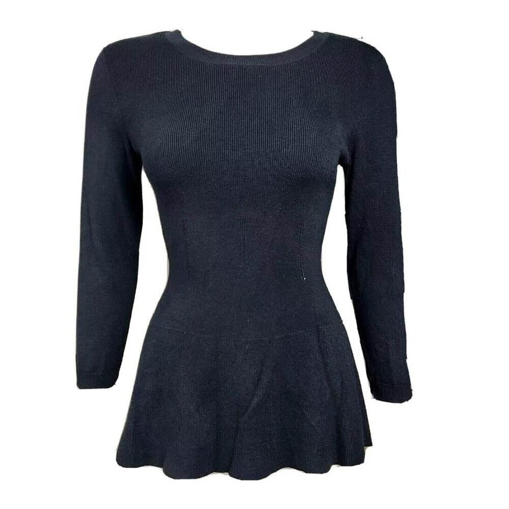The Limited Sweater Top Womens‎ Size XS Solid All Black Ribbed Long Sleeve